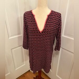J. CREW Factory Tissue Tunic Dress Swim Coverup‎ Navy Pink Geometric Print Small